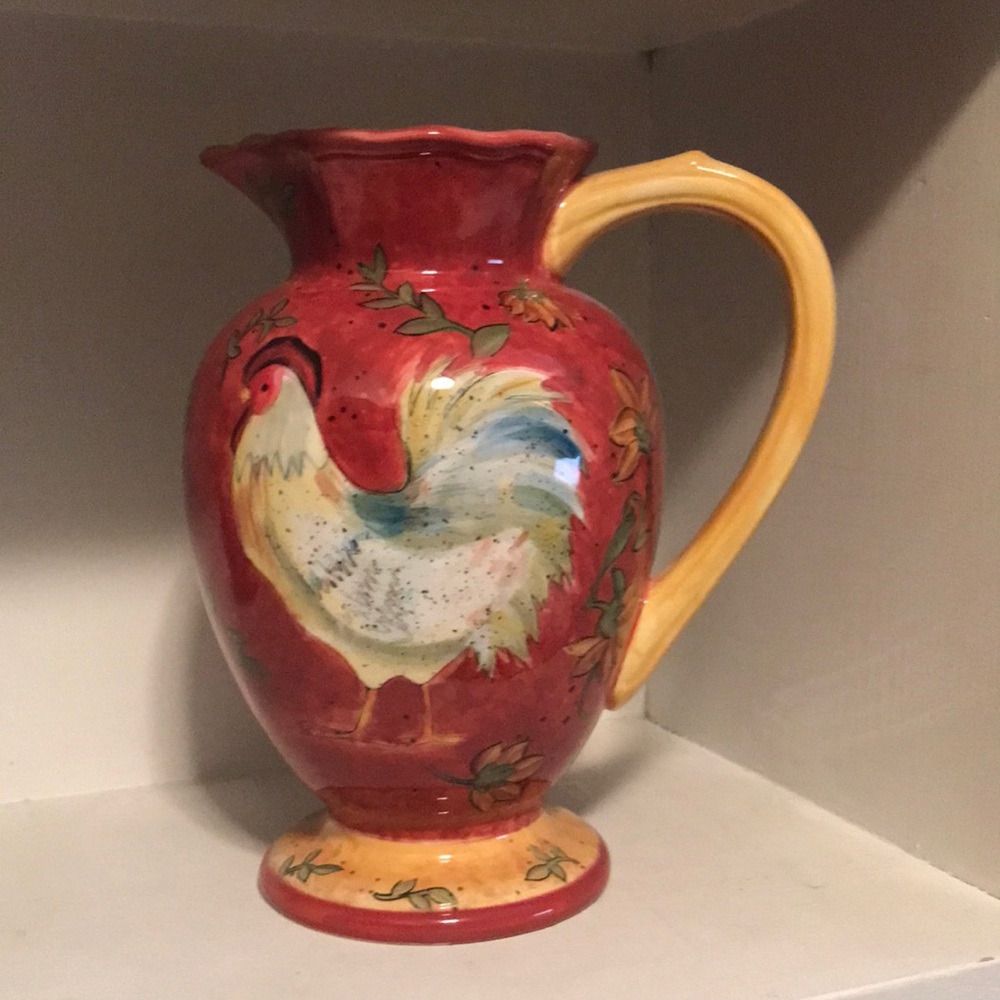 Certified International Patchwork Rooster Susan Winget Pitcher